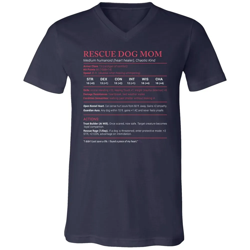 Rescue Dog Mom Stats Unisex V-Neck T-Shirt - Navy - 2
