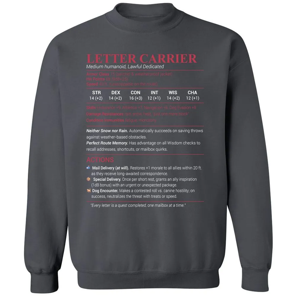 Letter Carrier Classic Unisex Sweatshirt - Charcoal - 7