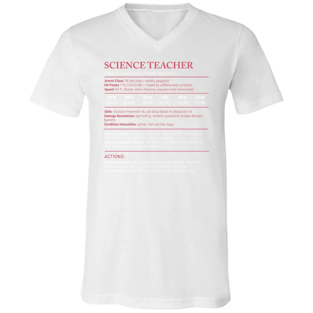 Science Teacher Stats Unisex V-Neck T-Shirt - White - 5
