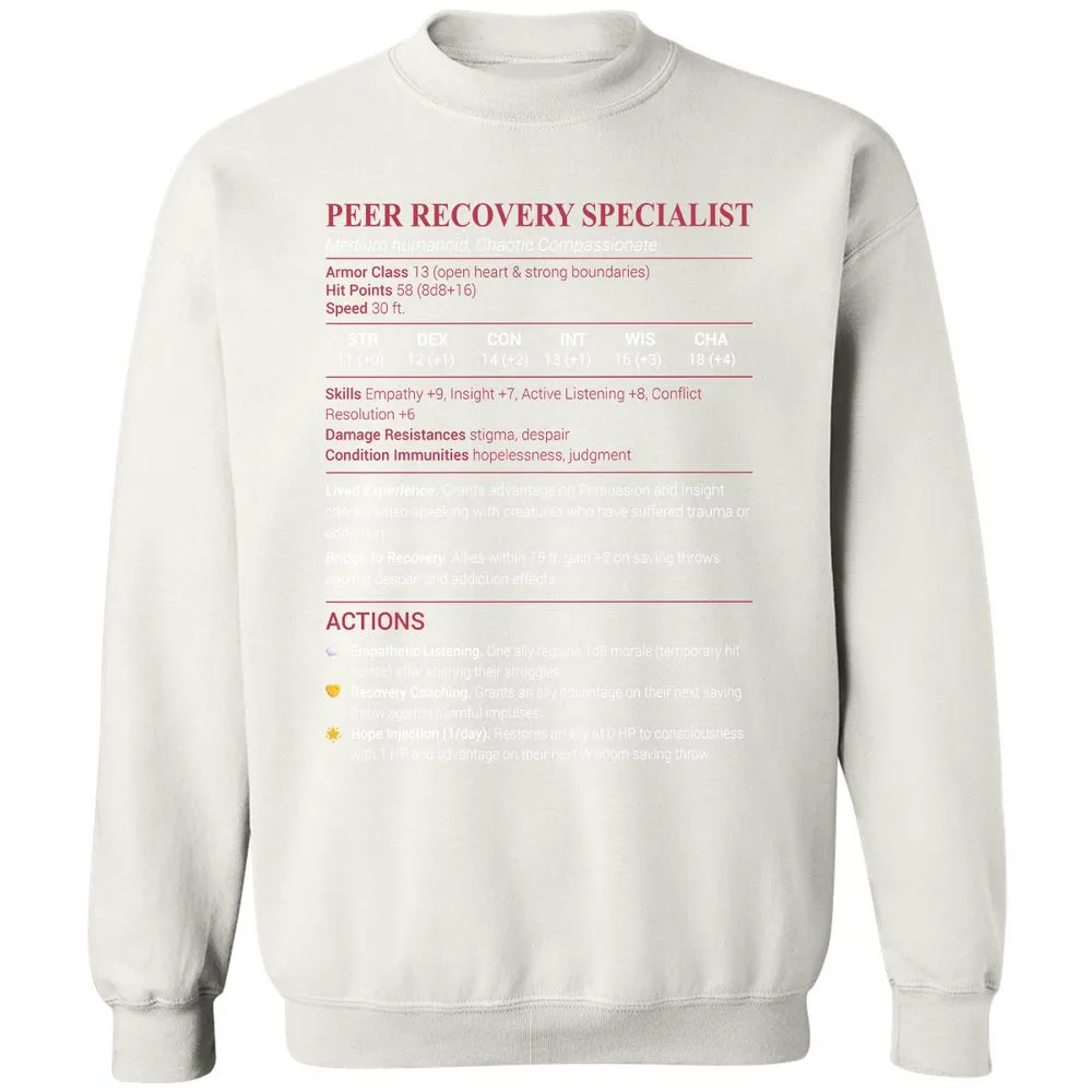 Peer Recovery Specialist Classic Unisex Sweatshirt - White - 12