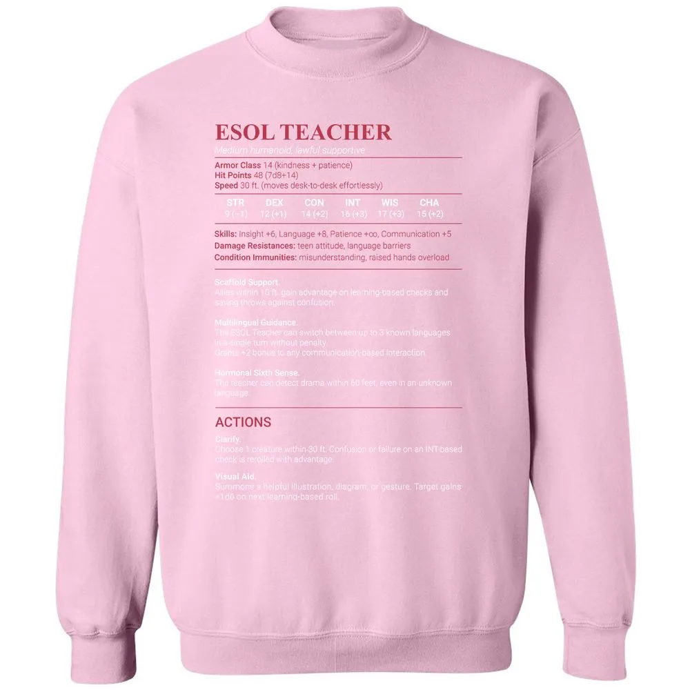 ESOL Teacher Classic Unisex Sweatshirt - Light Pink - 3