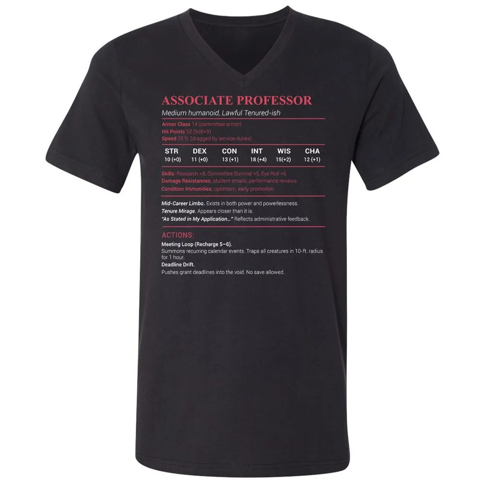Associate Professor Stats Unisex V-Neck T-Shirt - Black - 1