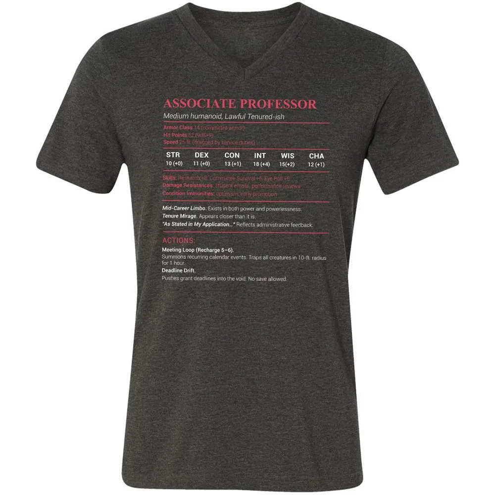 Associate Professor Stats Unisex V-Neck T-Shirt - Dark Grey Heather - 8