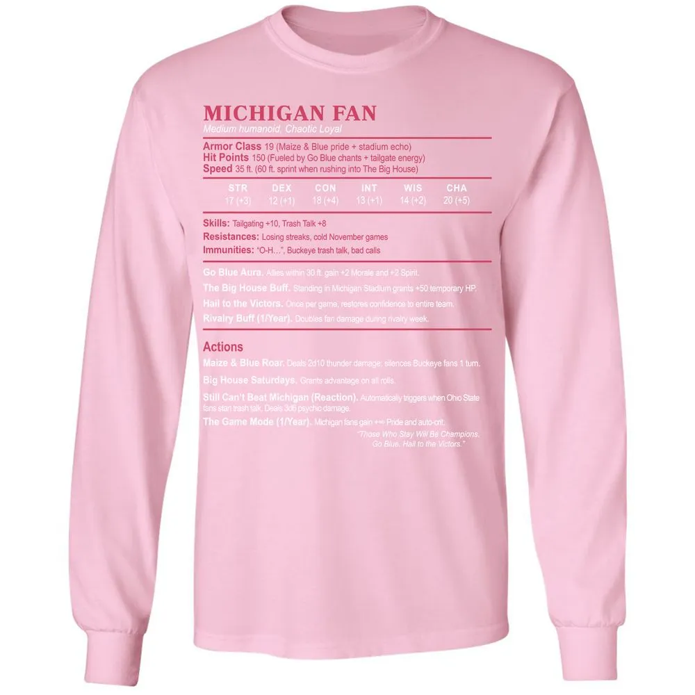MICHIGAN FAN Long Sleeve T-Shirt - Light Pink - 3