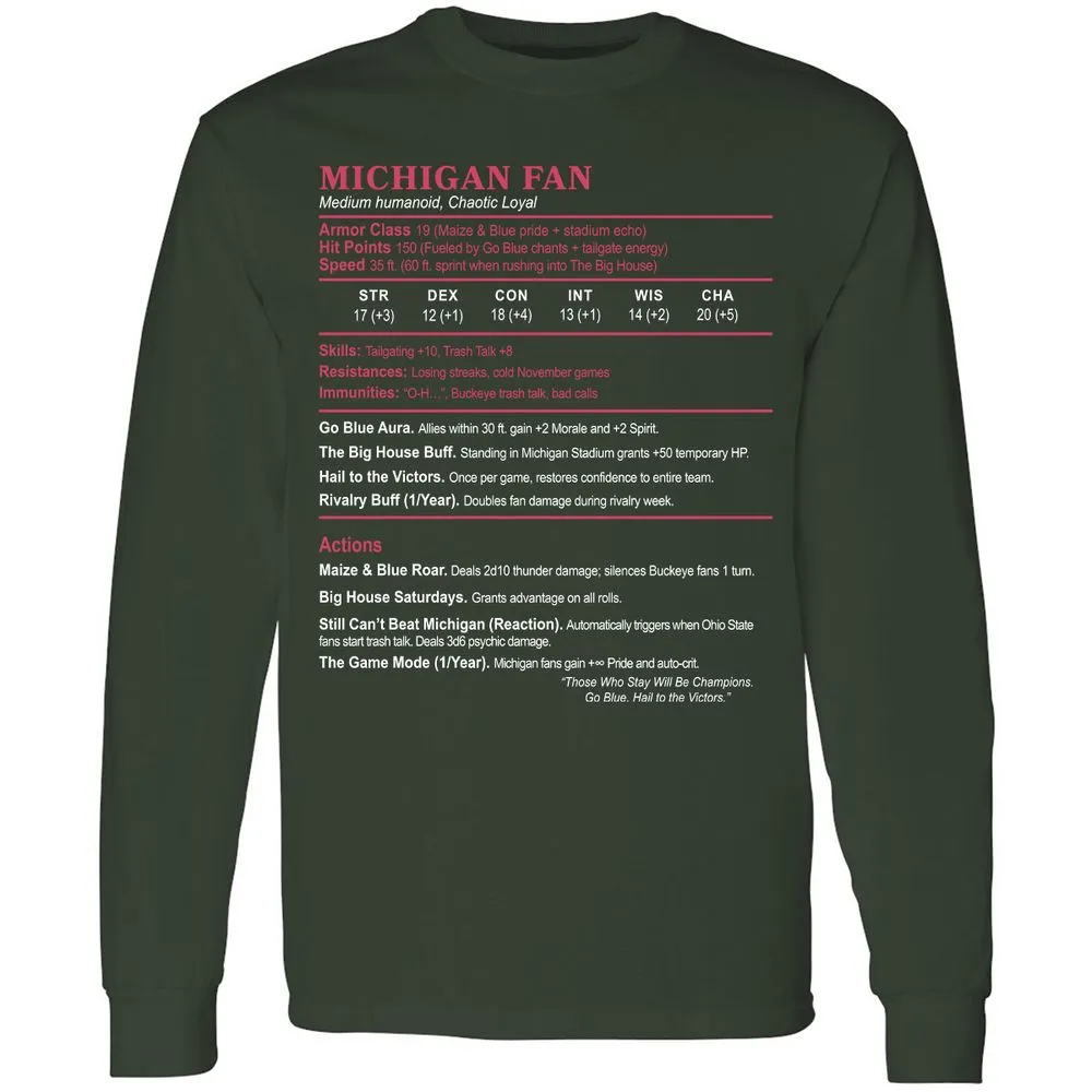 MICHIGAN FAN Long Sleeve T-Shirt - Forest Green - 4