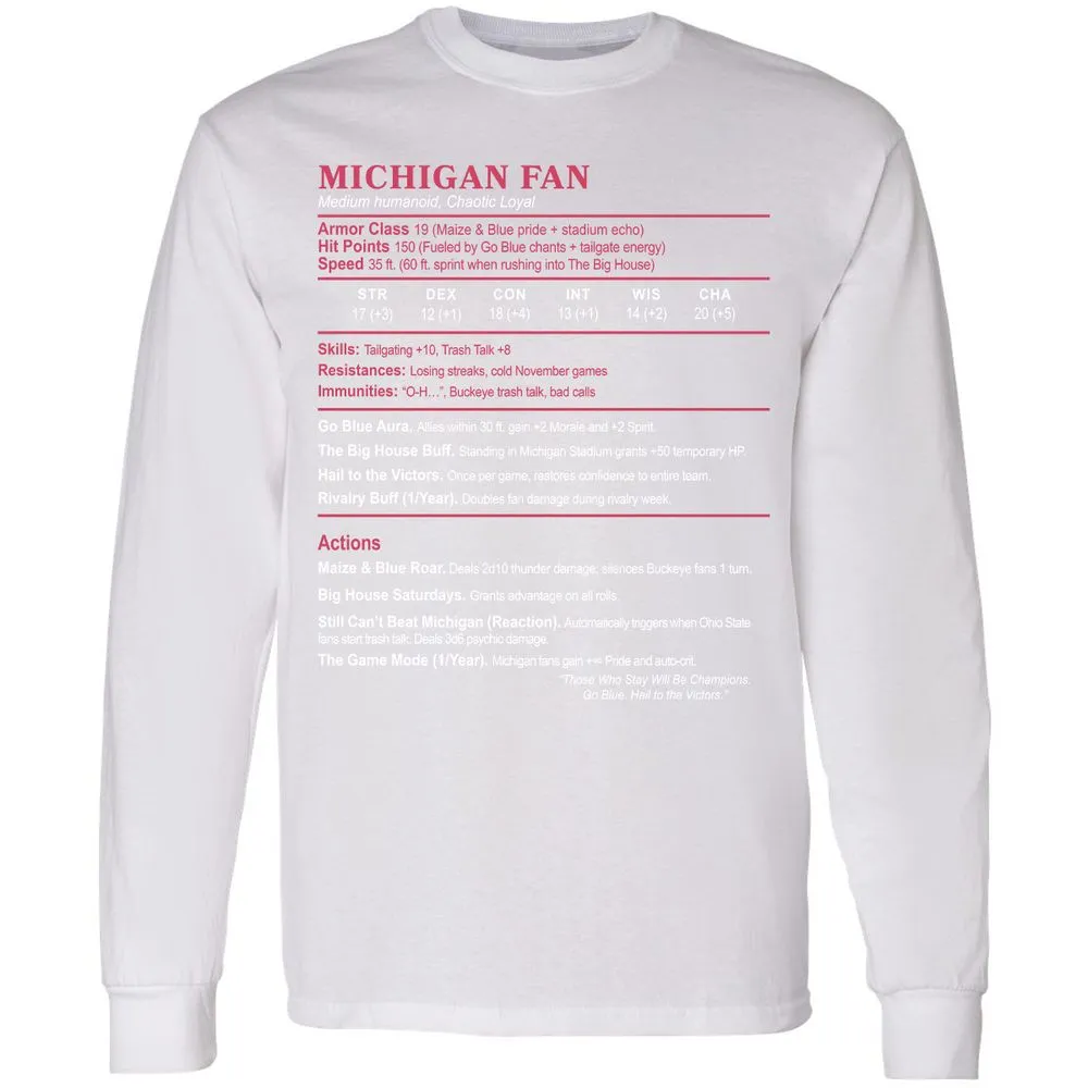 MICHIGAN FAN Long Sleeve T-Shirt - White - 5