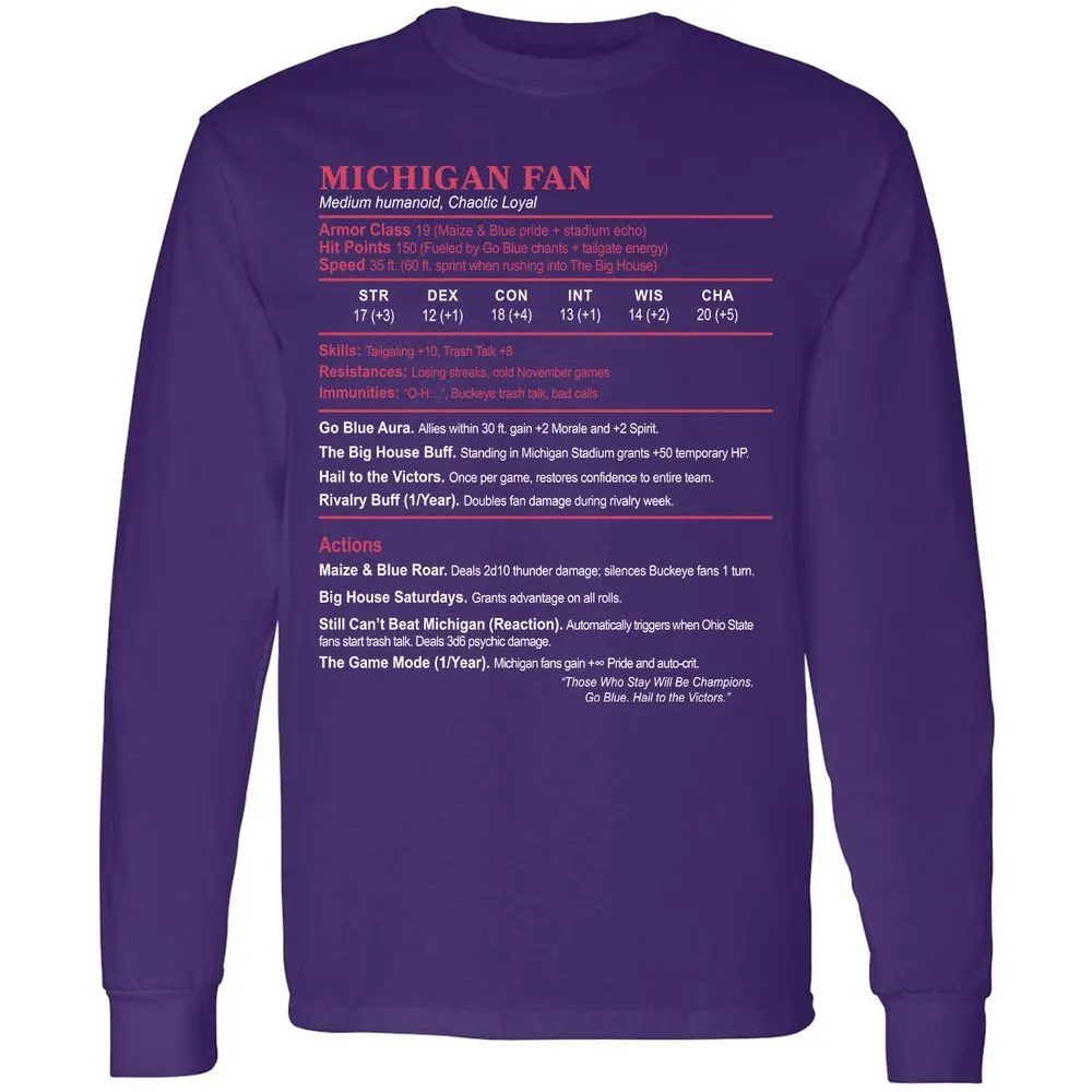 MICHIGAN FAN Long Sleeve T-Shirt - Purple - 13