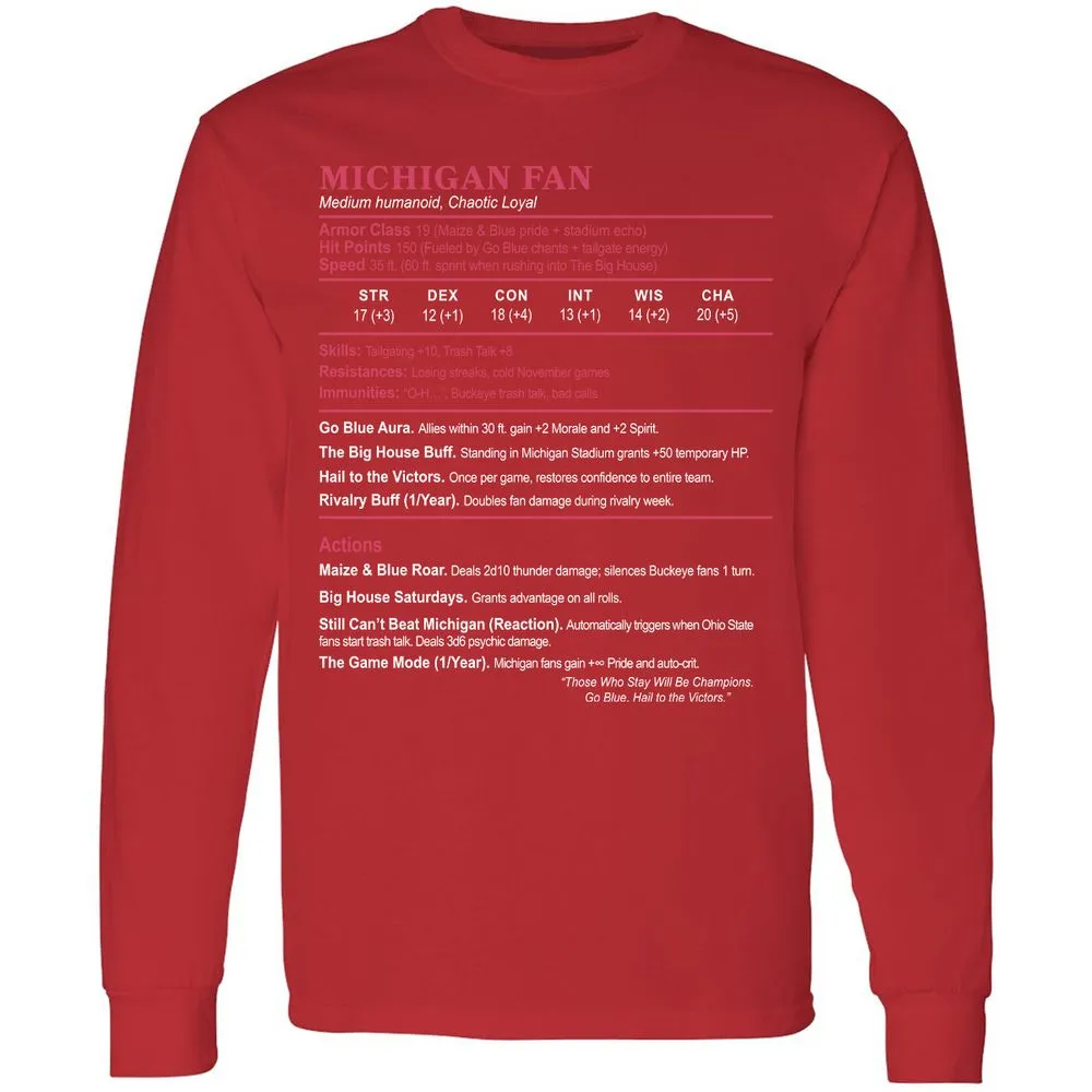 MICHIGAN FAN Long Sleeve T-Shirt - Red - 14