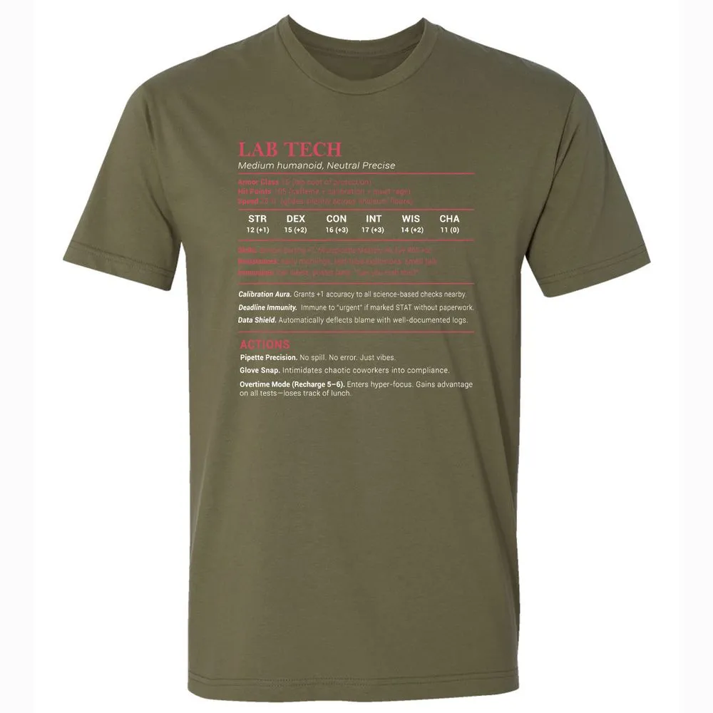 Lab Tech Stats Premium Unisex T-Shirt - Military Green - 5