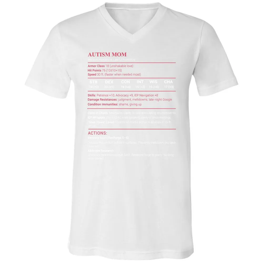 Autism Mom Stats Unisex V-Neck T-Shirt - White - 5