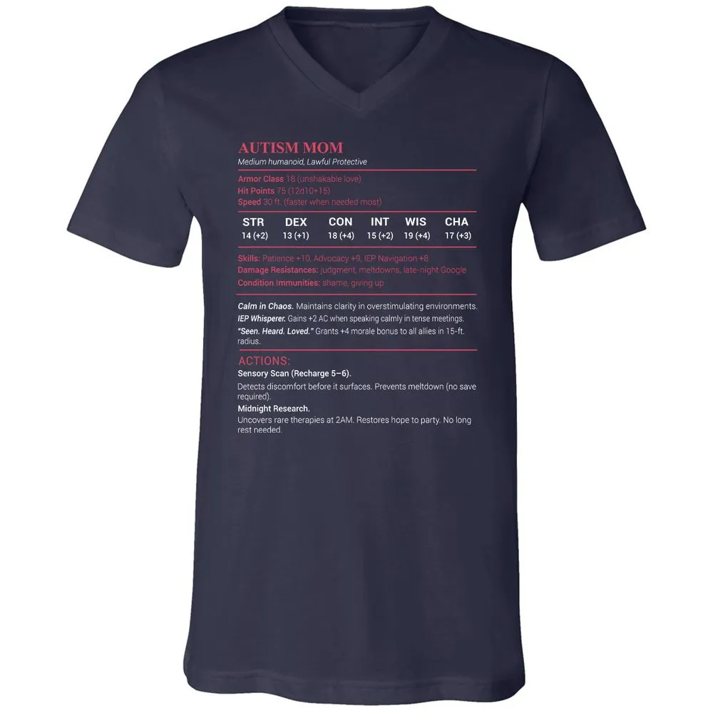 Autism Mom Stats Unisex V-Neck T-Shirt - Navy - 2
