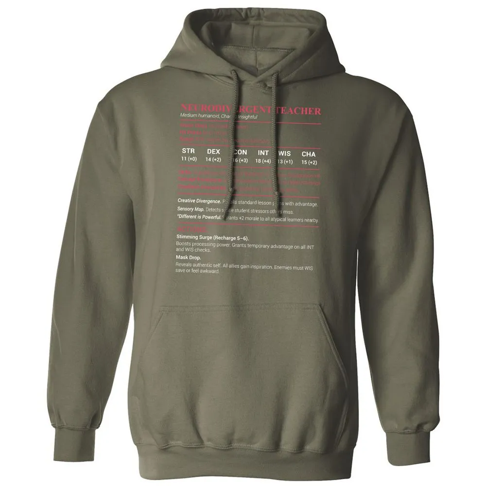 Neurodivergent Teacher Stats Classic Unisex Hoodie - Military Green - 4
