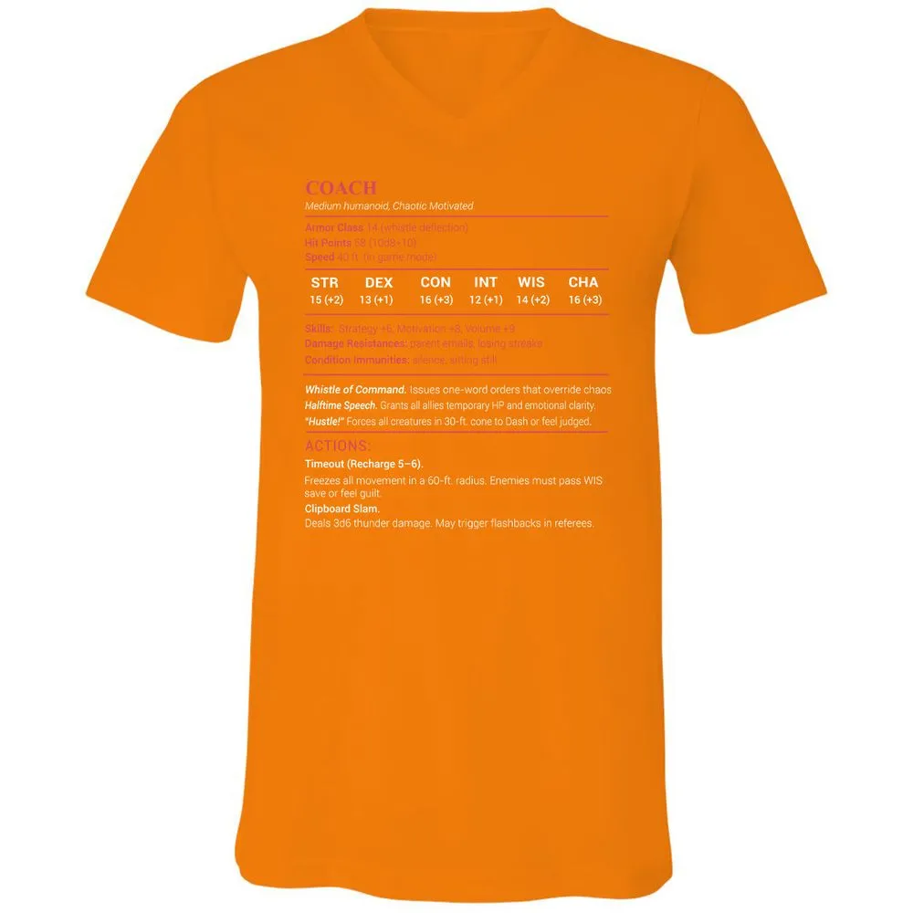 Coach Stats Unisex V-Neck T-Shirt - Orange - 11