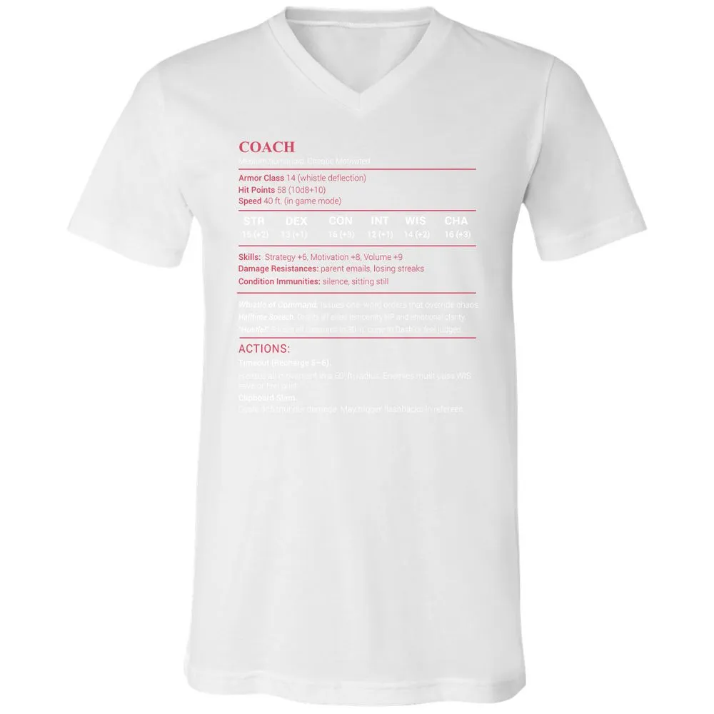 Coach Stats Unisex V-Neck T-Shirt - White - 5