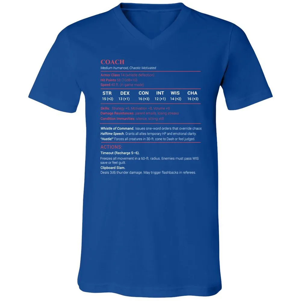 Coach Stats Unisex V-Neck T-Shirt - True Royal - 4