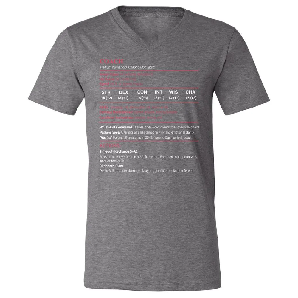 Coach Stats Unisex V-Neck T-Shirt - Deep Heather - 13