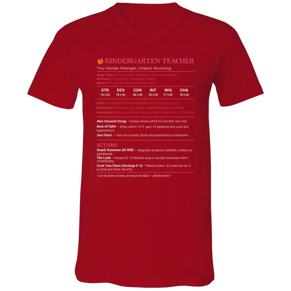 Kindergarten Teacher Stats Unisex V-Neck T-Shirt - Red - 3