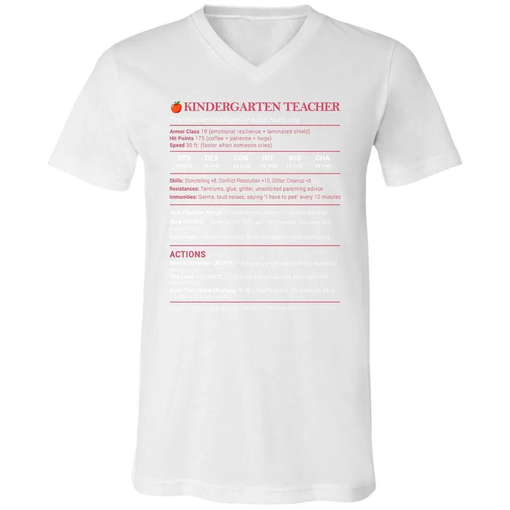 Kindergarten Teacher Stats Unisex V-Neck T-Shirt - White - 5