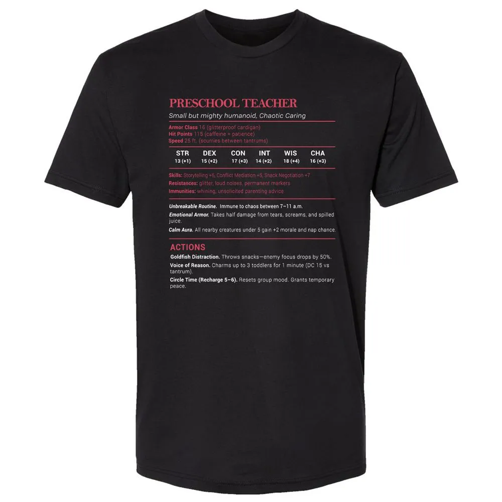 Preschool Teacher Stats Premium Unisex T-Shirt - Black - 1