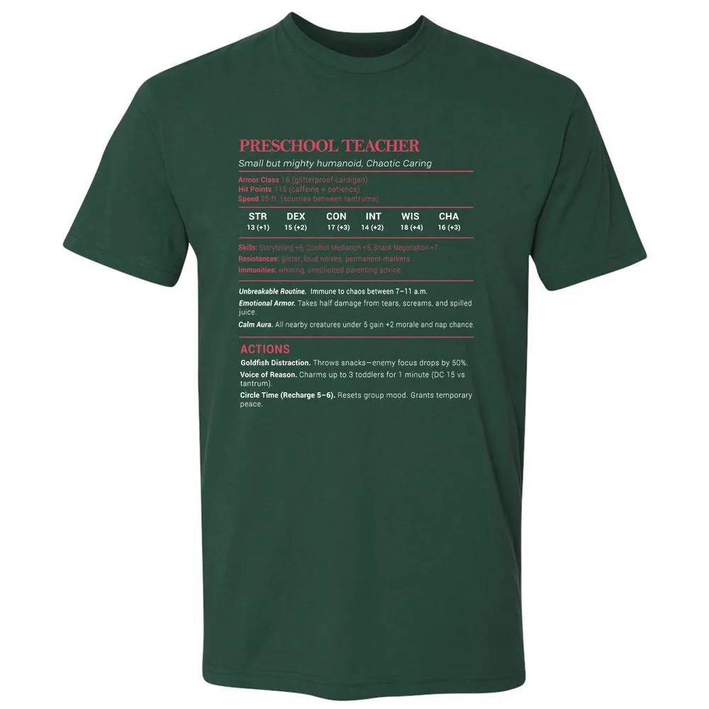 Preschool Teacher Stats Premium Unisex T-Shirt - Forest Green - 13