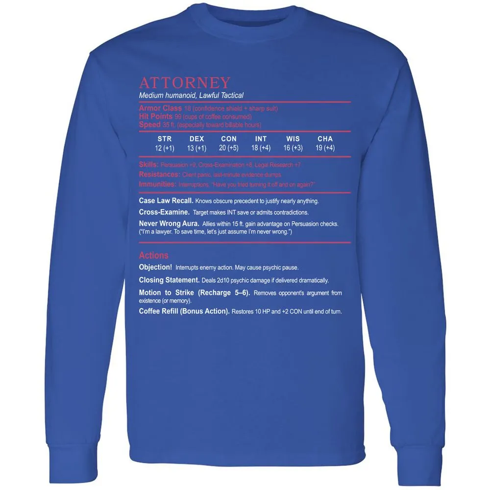 Attorney Long Sleeve T-Shirt - Royal - 8