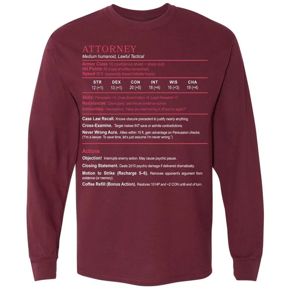Attorney Long Sleeve T-Shirt - Maroon - 11