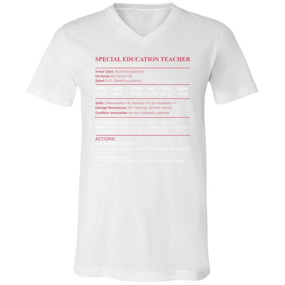 Special Edu Stats Unisex V-Neck T-Shirt - White - 5