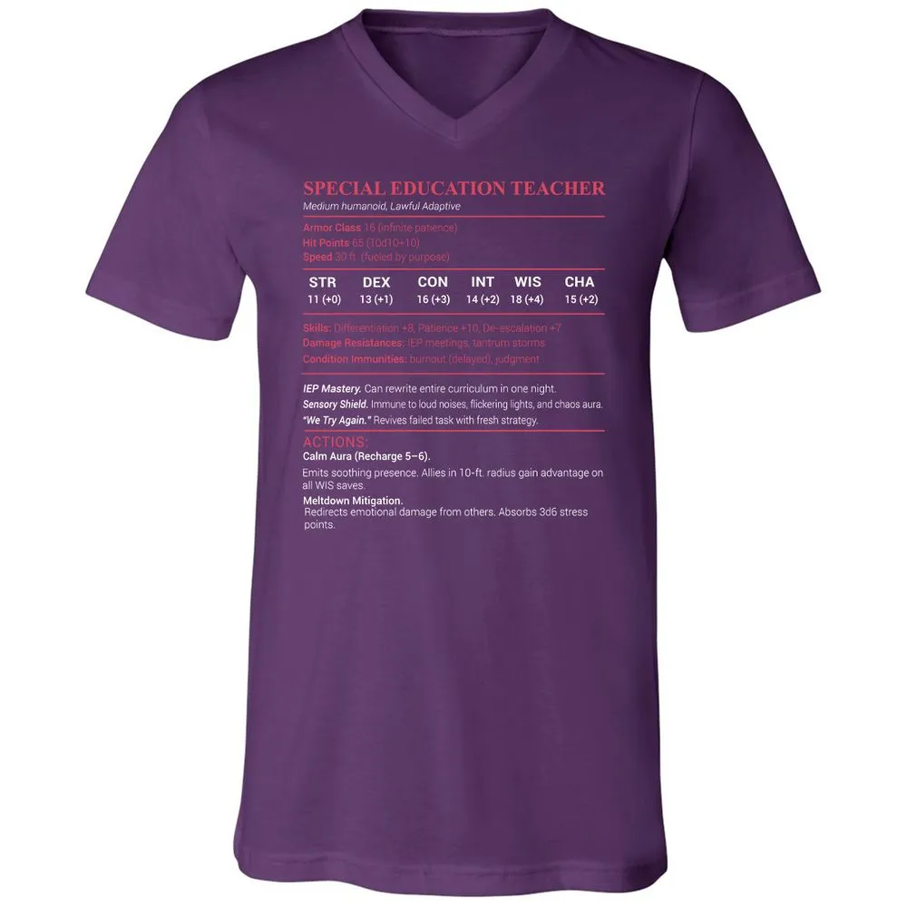 Special Edu Stats Unisex V-Neck T-Shirt - Team Purple - 9