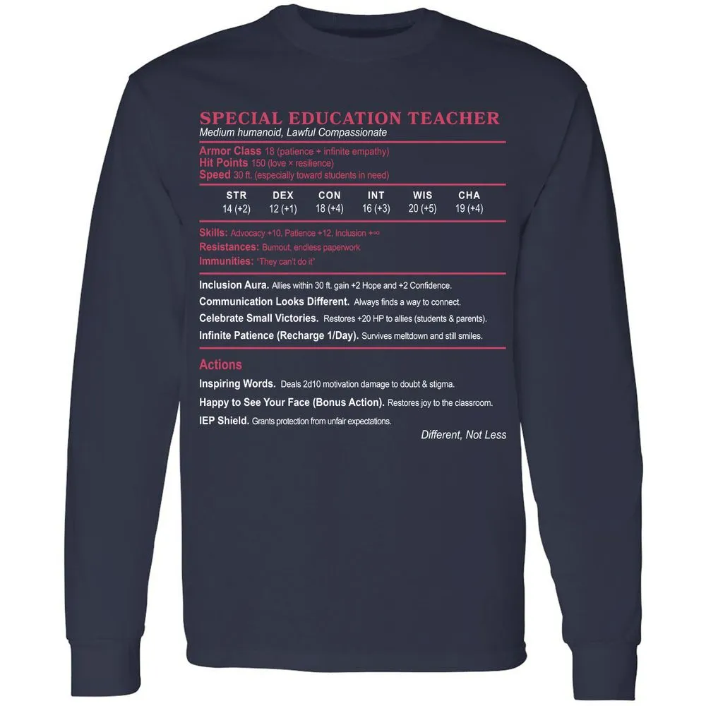Special Education Teacher Long Sleeve T-Shirt - Navy - 2