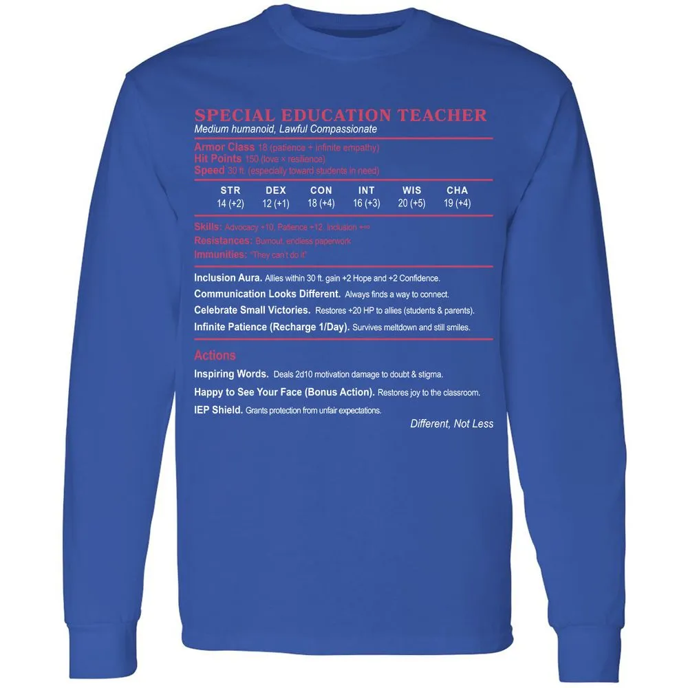 Special Education Teacher Long Sleeve T-Shirt - Royal - 8