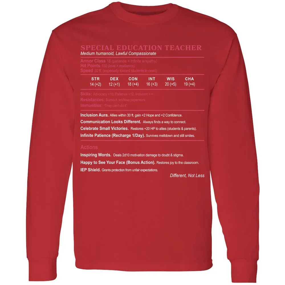Special Education Teacher Long Sleeve T-Shirt - Red - 14