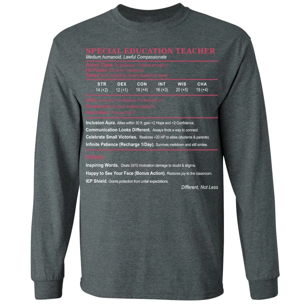 Special Education Teacher Long Sleeve T-Shirt - Dark Heather - 15