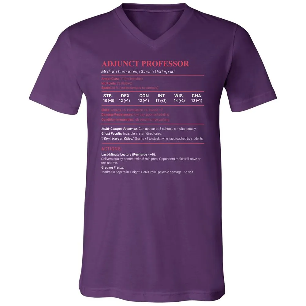 Adjunct Professor Stats Unisex V-Neck T-Shirt - Team Purple - 9