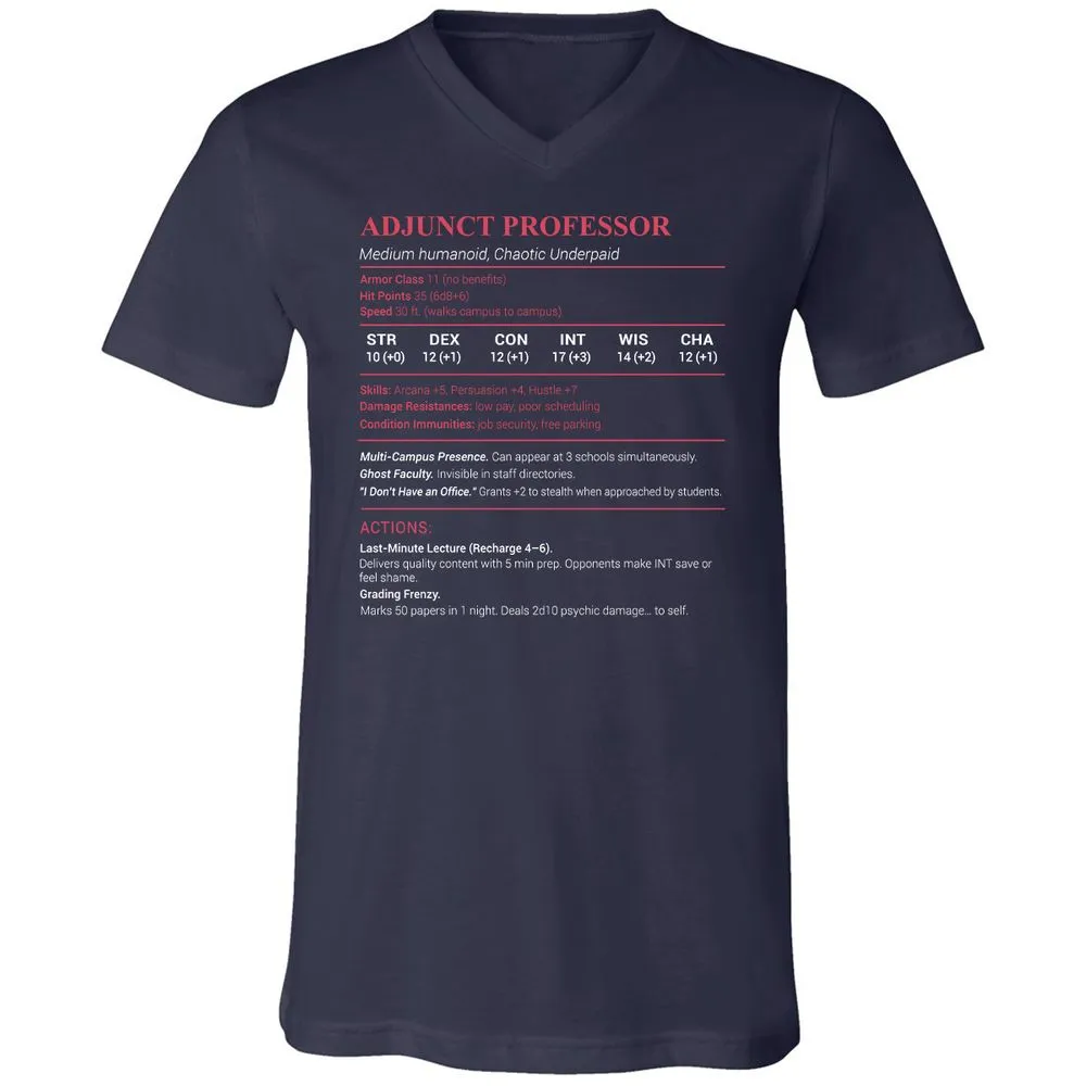 Adjunct Professor Stats Unisex V-Neck T-Shirt - Navy - 2