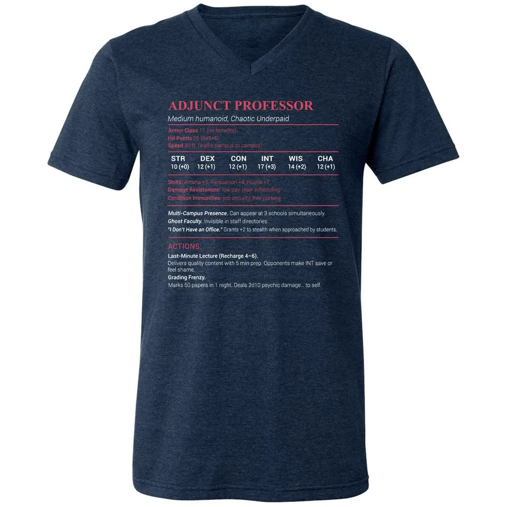 Adjunct Professor Stats Unisex V-Neck T-Shirt - Heather Navy - 15