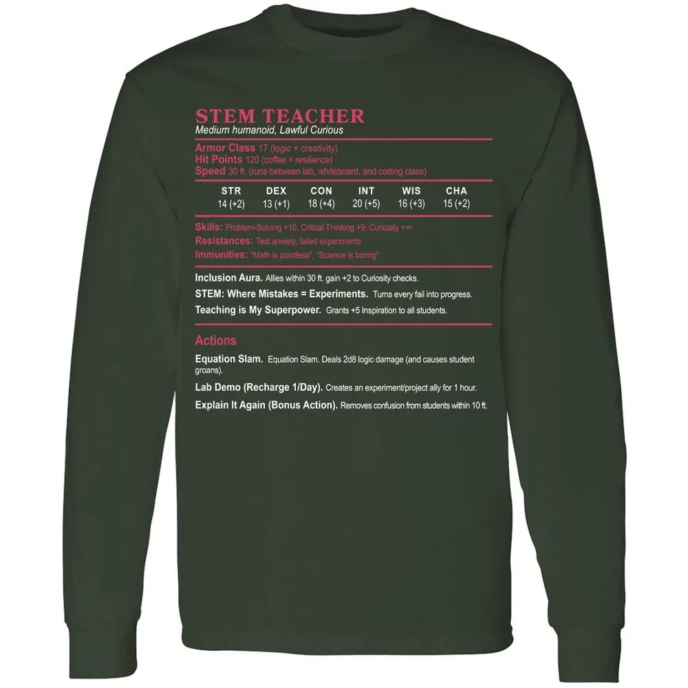 STEM TEACHER Long Sleeve T-Shirt - Forest Green - 4