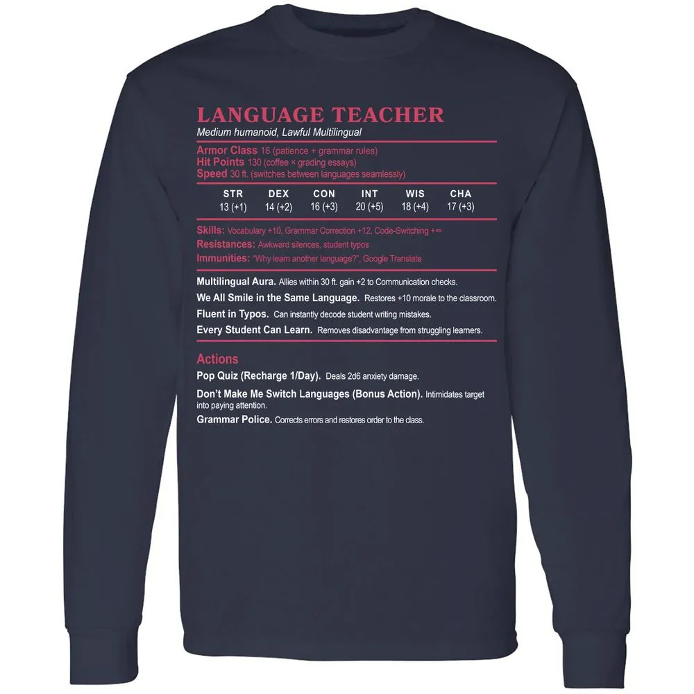 Language Teacher Long Sleeve T-Shirt - Navy - 2