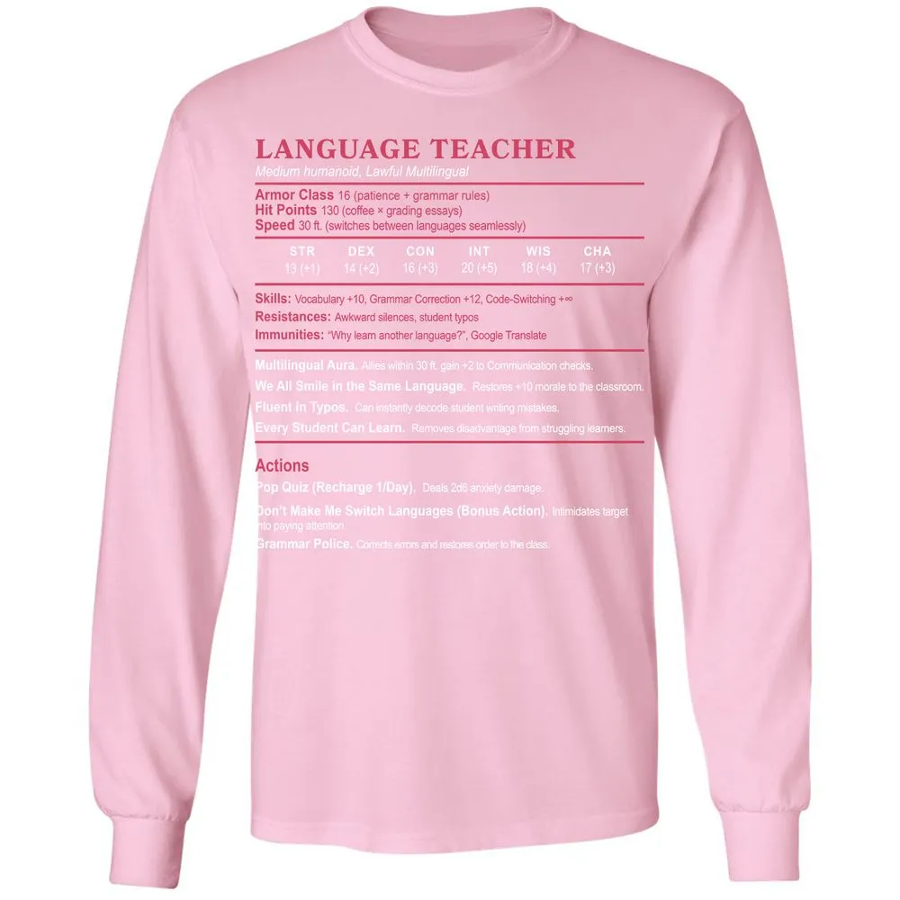 Language Teacher Long Sleeve T-Shirt - Light Pink - 3