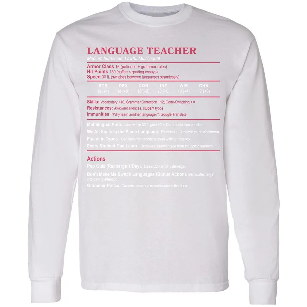 Language Teacher Long Sleeve T-Shirt - White - 5