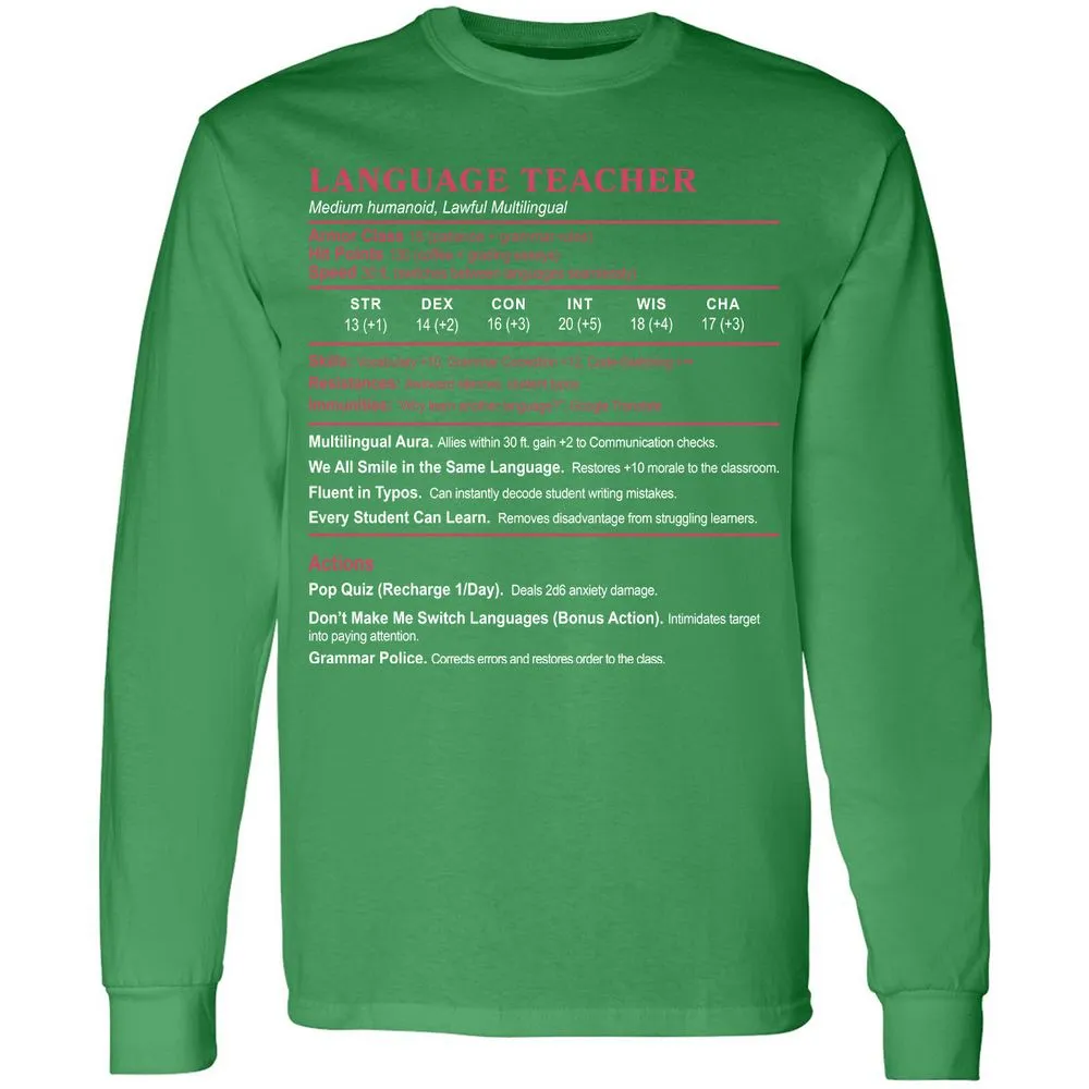 Language Teacher Long Sleeve T-Shirt - Irish Green - 10