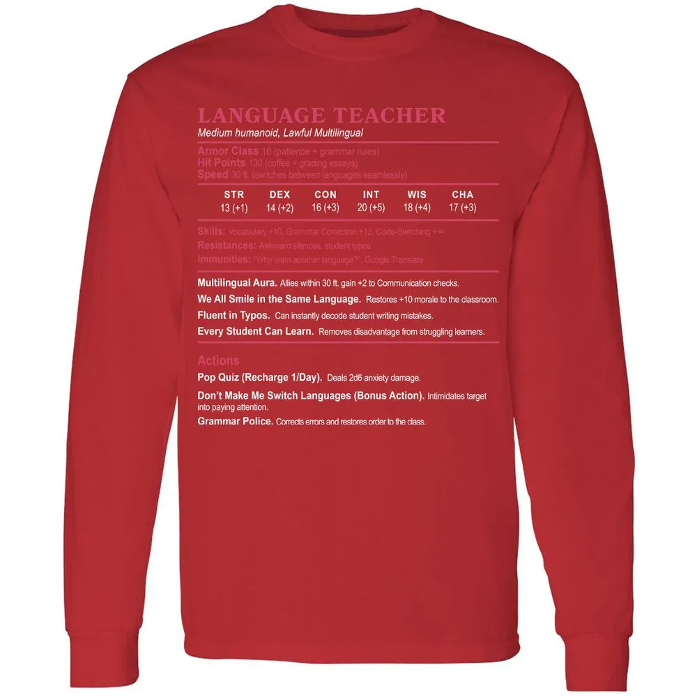 Language Teacher Long Sleeve T-Shirt - Red - 14