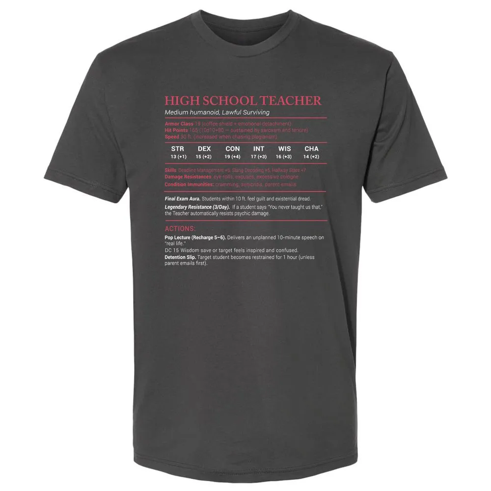 High School Teacher Stats Premium Unisex T-Shirt - Heavy Metal - 8