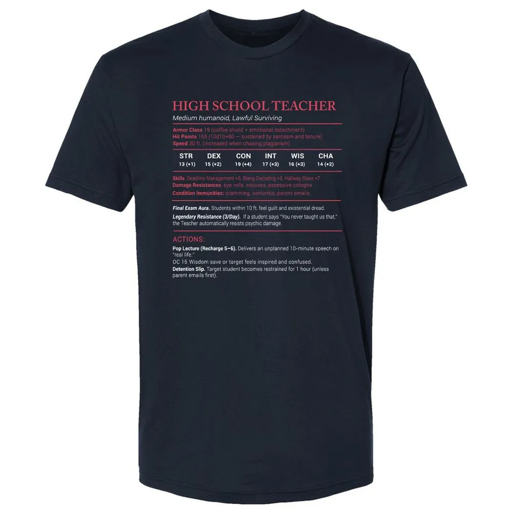 High School Teacher Stats Premium Unisex T-Shirt - Midnight Navy - 2