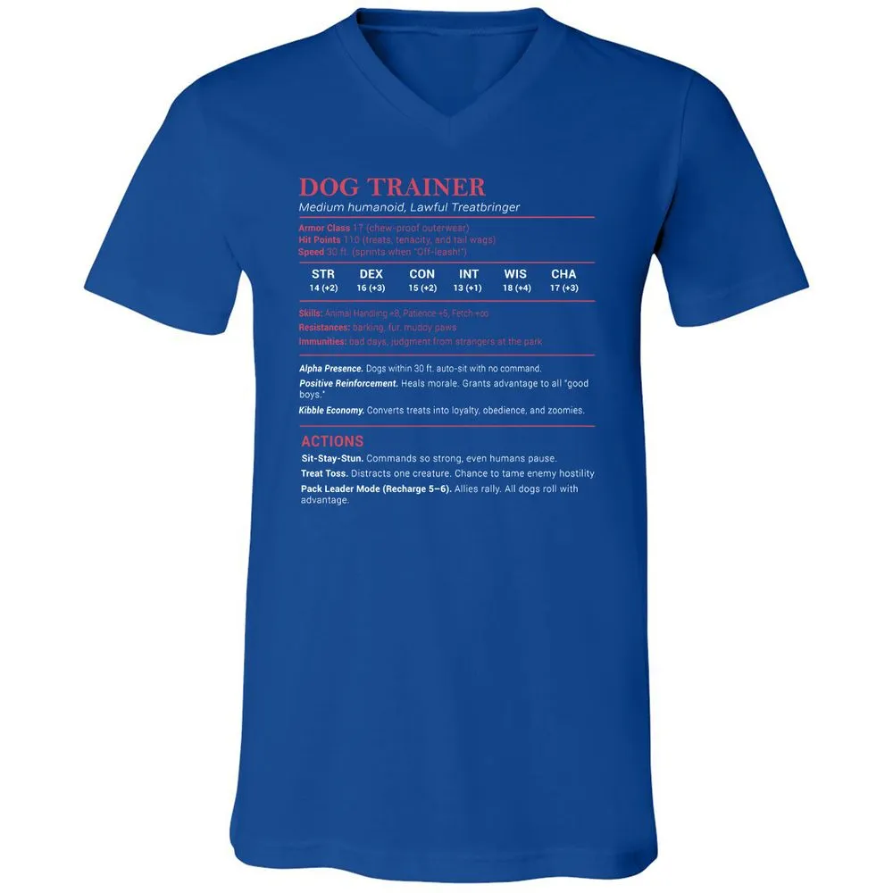 Dog Trainer Stats Unisex V-Neck T-Shirt - True Royal - 4