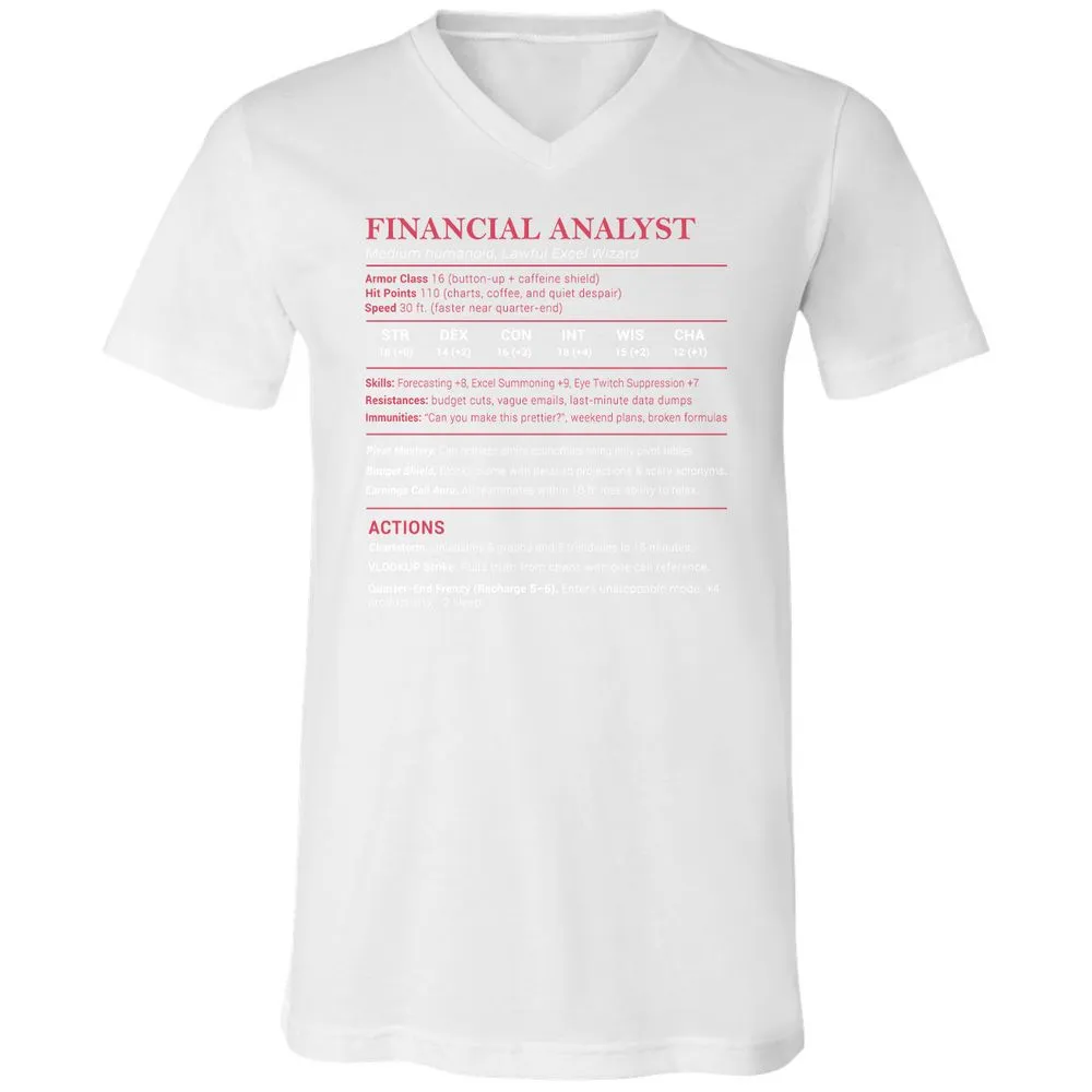 Financial Analyst Stats Unisex V-Neck T-Shirt - White - 5