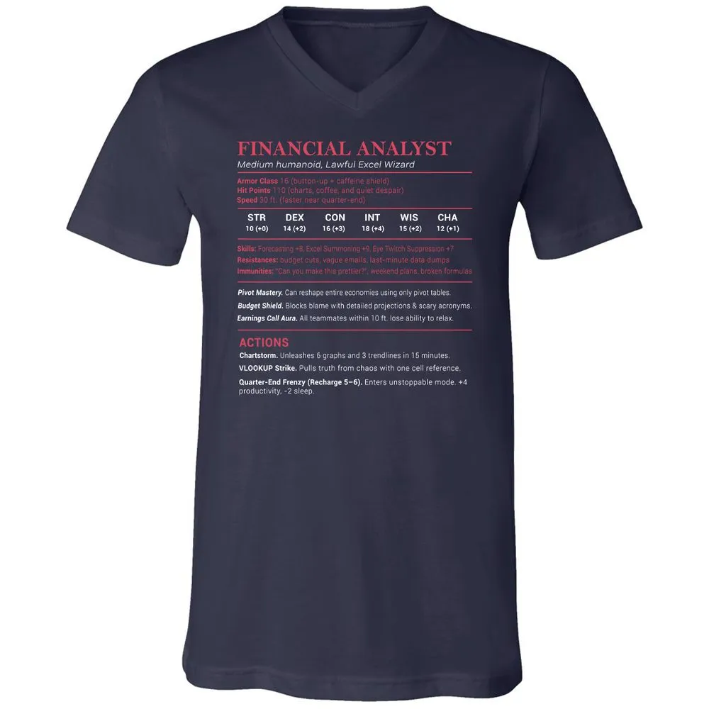 Financial Analyst Stats Unisex V-Neck T-Shirt - Navy - 2