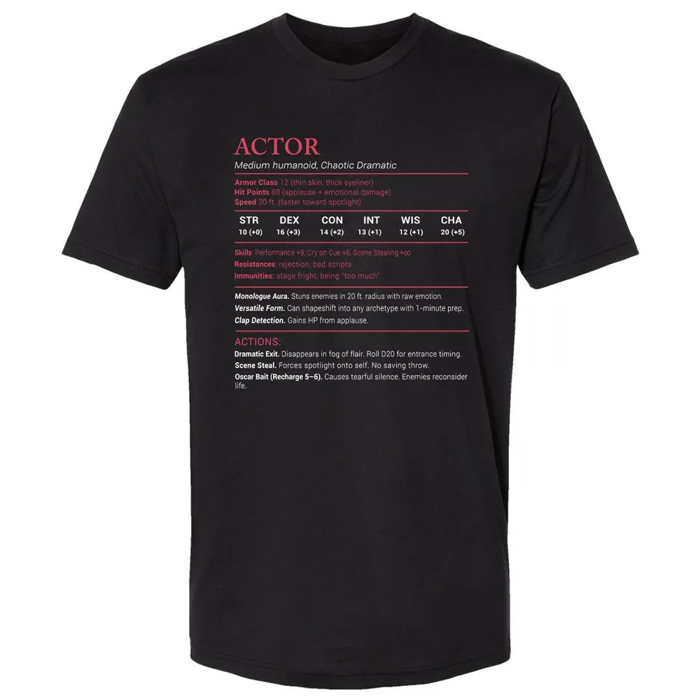 Actor Stats Premium Unisex T-Shirt - Black - 1