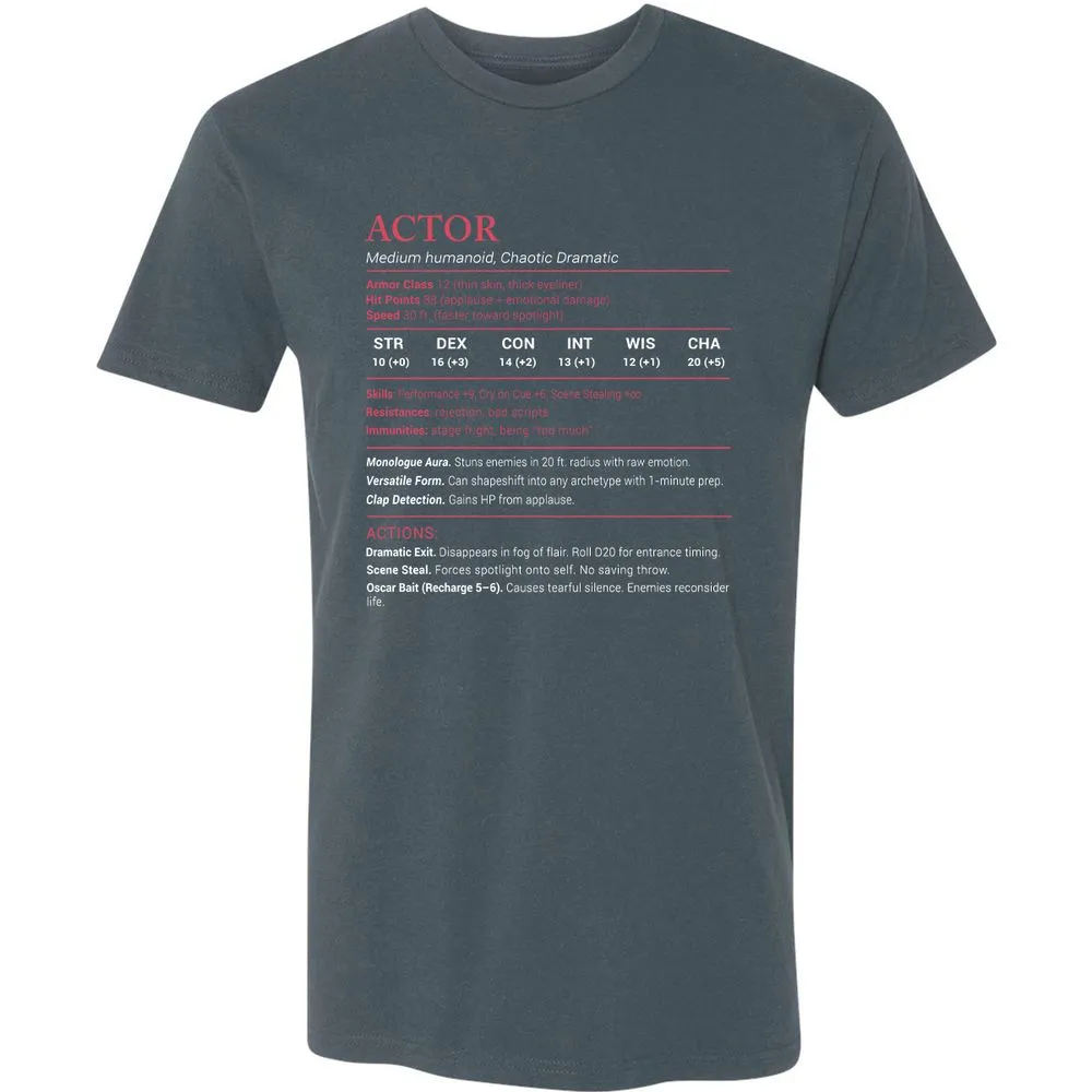 Actor Stats Premium Unisex T-Shirt - Indigo - 15