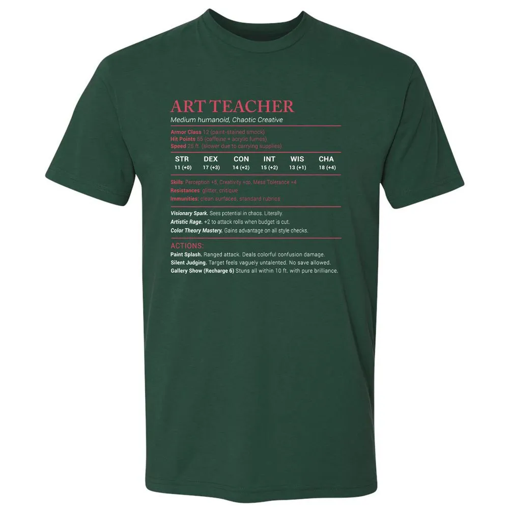 Art Teacher Stats Premium Unisex T-Shirt - Forest Green - 13
