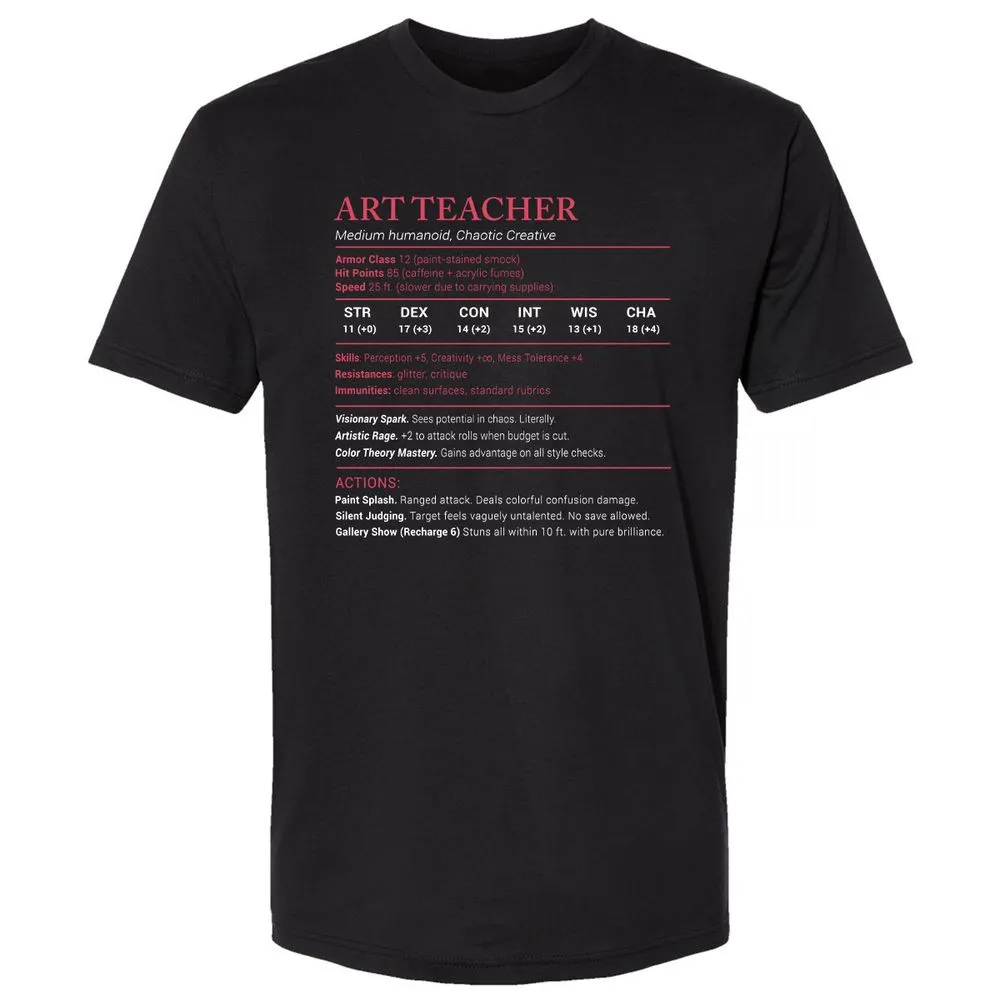 Art Teacher Stats Premium Unisex T-Shirt - Black - 1